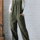 Jungle Green Solid Pocketed Loose Fit Corduroy Overall