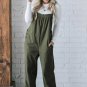 Jungle Green Solid Pocketed Loose Fit Corduroy Overall