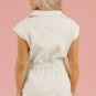 Jet Stream Textured Zipped Front V Neck Collared Casual Romper