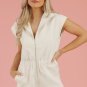 Jet Stream Textured Zipped Front V Neck Collared Casual Romper