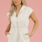 Jet Stream Textured Zipped Front V Neck Collared Casual Romper