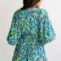 Green Abstract Print Puff Sleeve V Neck High Waist Romper