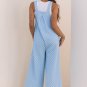 Beau Blue Checkered Pocketed High Waist Wide Leg Overall