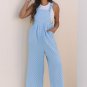 Beau Blue Checkered Pocketed High Waist Wide Leg Overall