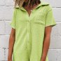 Meadow Mist Green Textured Patched Pocket Buttoned Shirt Romper