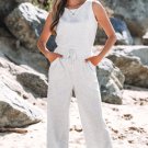Light Grey Crew Neck Drawstring High Waist Sleeveless Jumpsuit