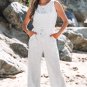 Light Grey Crew Neck Drawstring High Waist Sleeveless Jumpsuit
