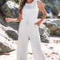 Light Grey Crew Neck Drawstring High Waist Sleeveless Jumpsuit