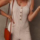 Parchment Corded Knit Side Pockets Buttoned Sleeveless Romper