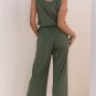 Vineyard Green Buttoned Drawstring Waist Sleeveless Wide Leg Jumpsuit