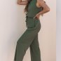 Vineyard Green Buttoned Drawstring Waist Sleeveless Wide Leg Jumpsuit
