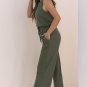 Vineyard Green Buttoned Drawstring Waist Sleeveless Wide Leg Jumpsuit