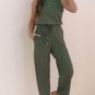 Vineyard Green Buttoned Drawstring Waist Sleeveless Wide Leg Jumpsuit