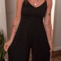 Black Spaghetti Straps Open Back Pleated Wide Leg Jumpsuit