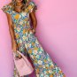 Yellow Floral Allover Print Shirred Cut Out High Waist Jumpsuit