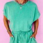 Sea Green Mineral Wash Drawstring Waist Short Sleeve Romper