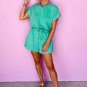 Sea Green Mineral Wash Drawstring Waist Short Sleeve Romper