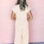 Apricot Checkered Print Buttoned Crew Neck Wide Leg Jumpsuit