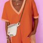 Russet Orange Two-tone Short Sleeve Patched Pocket Loose Romper