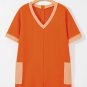 Russet Orange Two-tone Short Sleeve Patched Pocket Loose Romper