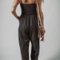 Black Spaghetti Straps Shirred Bodice Pocketed Wide Leg Jumpsuit