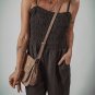 Black Spaghetti Straps Shirred Bodice Pocketed Wide Leg Jumpsuit