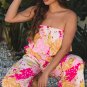 Multicolour Floral Print Ruffled High Waist Tube Top Loose Jumpsuit