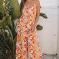 Orange Floral V Neck Wide Leg Sleeveless Jumpsuit