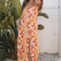 Orange Floral V Neck Wide Leg Sleeveless Jumpsuit