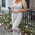 Black Stripe Half Buttoned Sleeveless Wide Leg Jumpsuit