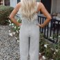 Black Stripe Half Buttoned Sleeveless Wide Leg Jumpsuit