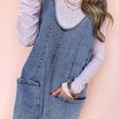 Dusk Blue Sleeveless U Neck Patched Pocket Denim Romper