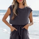 Bristol Black Knit Open Back Cap Sleeve Drawstring Romper