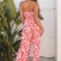 Pink Floral Print Twisted Bandeau Keyhole Pleated Wide Leg Jumpsuit