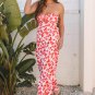 Pink Floral Print Twisted Bandeau Keyhole Pleated Wide Leg Jumpsuit