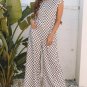 Khaki Checkered Print Buttoned Crew Neck Wide Leg Jumpsuit