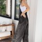 Dark Grey Light Wash Frayed Exposed Seam Wide Leg Denim Overall