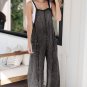 Dark Grey Light Wash Frayed Exposed Seam Wide Leg Denim Overall