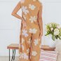 Khaki Floral Print Sleeveless Button up Wide Leg Loose Jumpsuit