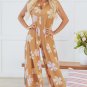 Khaki Floral Print Sleeveless Button up Wide Leg Loose Jumpsuit