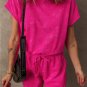 Rose Red Mineral Wash Drawstring Waist Hollow Out Back Romper