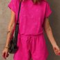 Rose Red Mineral Wash Drawstring Waist Hollow Out Back Romper