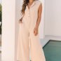 Smoke Gray Textured Buttoned Wide Leg Sleeveless Jumpsuit