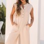 Smoke Gray Textured Buttoned Wide Leg Sleeveless Jumpsuit