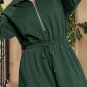 Blackish Green Collared Half Zip French Terry Knit Drawstring Romper