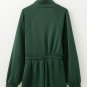 Blackish Green Collared Half Zip French Terry Knit Drawstring Romper