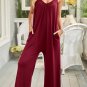 Fiery Red Spaghetti Straps Wide Leg Pocketed Jumpsuits