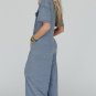 Beau Blue Half Placket Chest Pockets Short Sleeve Wide Leg Jumpsuit