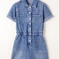 Dusk Blue Chest Pocket Front Buttoned Folded Edge Short Sleeve Romper