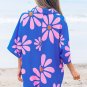 Blue Summer Flower Print Shirt Collar Button Front Loose Romper